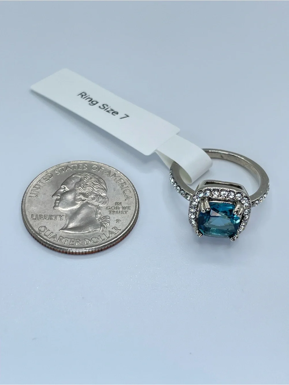 Swarovski Crystal Elements Teal Blue Halo Statement Ring Size 7